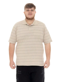 Camisa Polo Plus Size Listrada Bege na internet