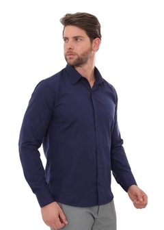Camisa Social Masculina Slim Marinho - comprar online