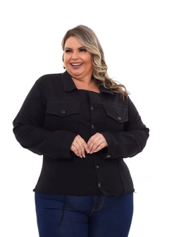Jaqueta Jeans Feminina Plus Size Preta - loja online