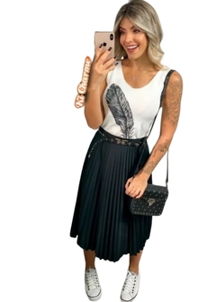 Saia Midi Plissada Crepe - Reale Moda Mix - Sua moda, seu estilo, sua escolha!