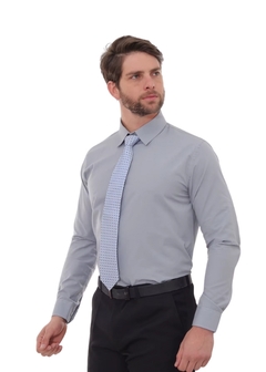 Camisa Social Masculina Slim Cinza - Reale Moda Mix - Sua moda, seu estilo, sua escolha!