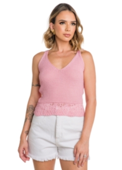 Blusa Cropped Tricot Rendado - loja online