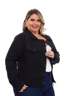 Jaqueta Jeans Feminina Plus Size Preta - Reale Moda Mix - Sua moda, seu estilo, sua escolha!