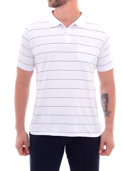 Camisa Polo Masculina Listrada Branca - Reale Moda Mix - Sua moda, seu estilo, sua escolha!