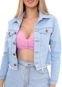 Jaqueta Jeans Cropped Feminina Azul Clara - loja online