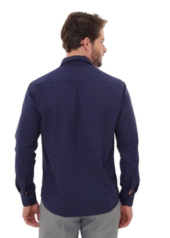 Camisa Social Masculina Slim Marinho na internet