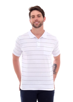 Camisa Polo Masculina Listrada Branca