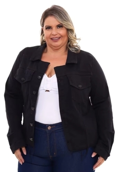 Jaqueta Jeans Feminina Plus Size Preta