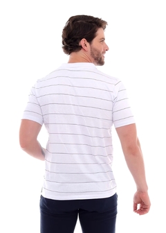 Camisa Polo Masculina Listrada Branca - comprar online