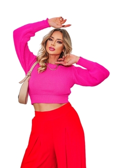 Cropped Manga Longa Liso Tricot