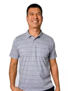 Camisa Polo Masculina Listrada Cinza na internet