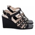 Sandália Anabela Preto Fivela Spikes Dourados - Melvie  - scarpin, botas, sandálias para todos os estilos!