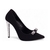Scarpin Verona Nobuck Preto Salto Alto Laço e Strass confortável melvie