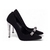 Scarpin Verona Nobuck Preto Salto Alto Laço e Strass confortável melvie