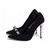 Scarpin Verona Nobuck Preto Salto Alto Laço e Strass confortável melvie