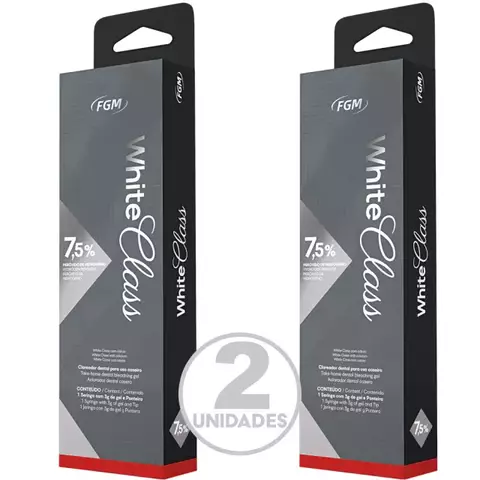 Embalagem do clareador dental Whiteness Class 7,5% da FGM, contendo 2 unidades