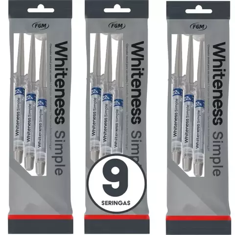 Pacote com 9 seringas de Clareador Dental Whiteness Simple 22% da FGM para clareamento dental