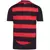 Camisa masculina do Flamengo, com listras vermelhas e pretas, vista de trás.