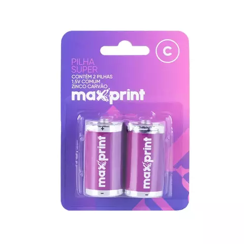 Pilha Super 1.5 Comum Zinco Carvão Pacote com 2 Unidades Maxprint