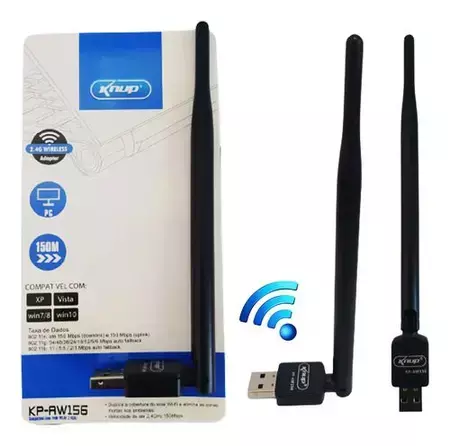 Adpatador WIFI Sem Fio 2.4G com Antena KNUP KP-AW156