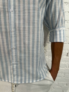 Camisa ML Algodão Listra Azul - Marti Vila