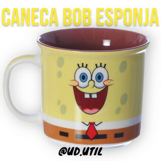 Caneca Xícara Bob Esponja Sorriso Smile 350 ML Personagem Original Presente Geek