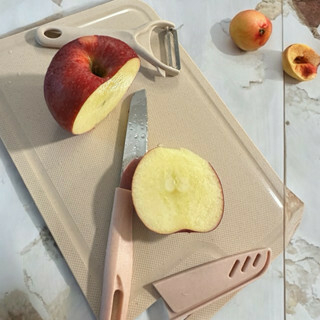 Kit Cozinha Culinária 3 Peças Tábua de Cortar + Faca + Descascador de Legumes