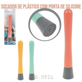 Socador Macerador Amassador de Legumes Frutas Temperos Caipirinha em Plástico com Ponta de Silicone Ergonômico Leve