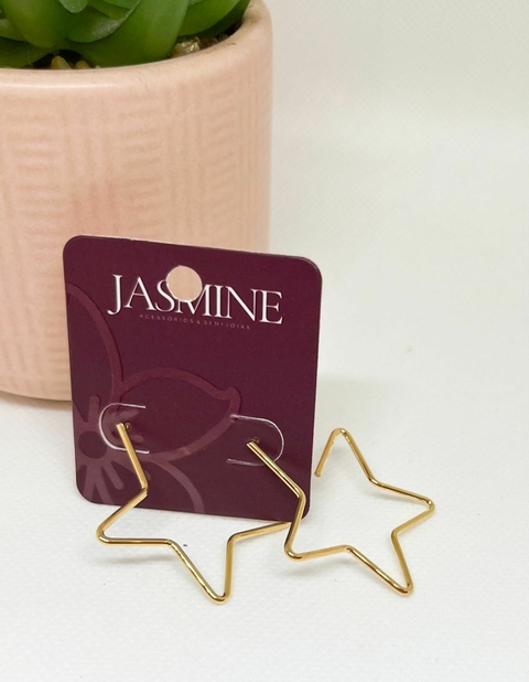 Brinco Estrela Fio Vazada Banhado a Ouro
