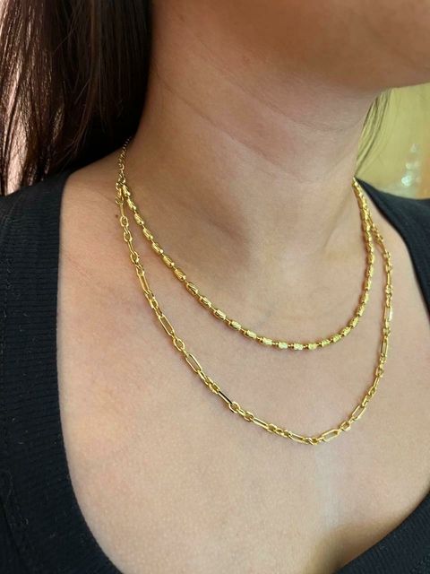 Gargantilha Dupla Elo Vazado e Bolinhas