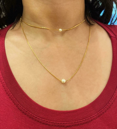 Colar Duplo Veneziana e Pérolas