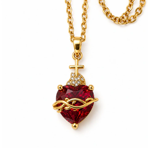 Collar Con Dije Corazón De Jesús - Acero
