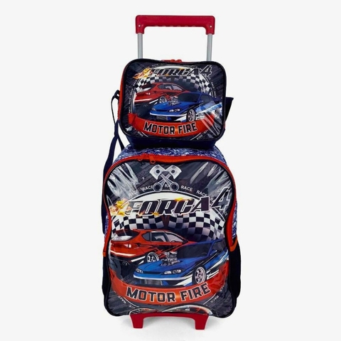 KIT Mochila Luxcel de Rodinhas Infantil Carros + Lancheira Luxcel Infantil Carros