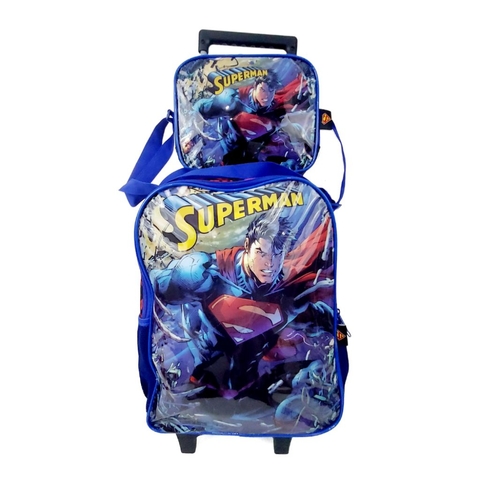 KIT Mochila Luxcel de Rodinhas Infantil do Super-homem + Lancheira Luxcel do Super-homem