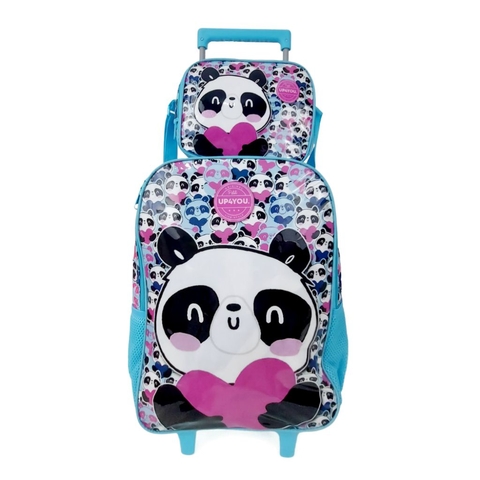 KIT - Mochila Luxcel de Rodinhas Petit Panda Bear + Lancheira Luxcel Petit Panda Bear