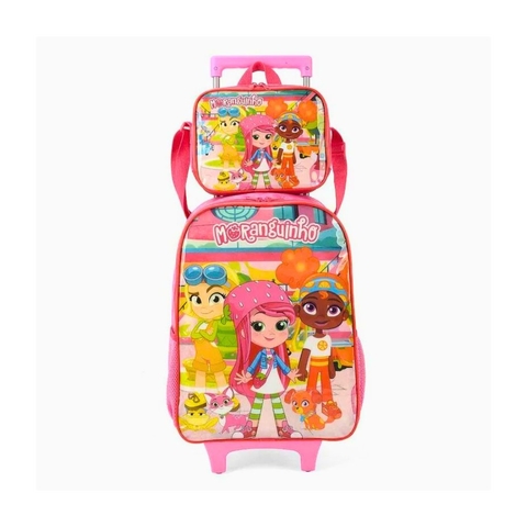 KIT Mochila Luxcel de Rodinhas Infantil Moranguinho + Lancheira Moranguinho