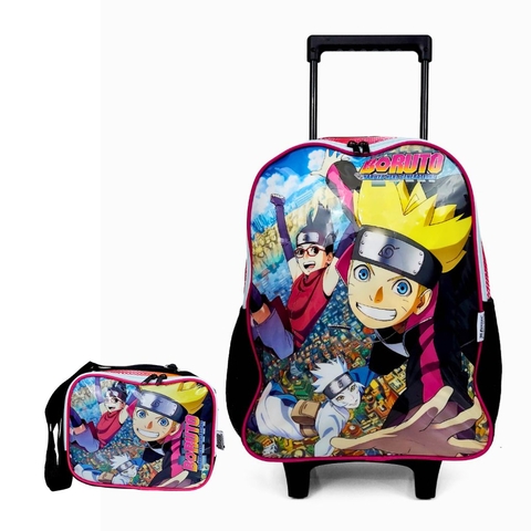 KIT Mochila Luxcel de Rodinhas Infantil do Naruto Next Generations + Lancheira Luxcel Boruto Next Gen