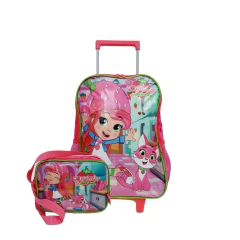 Mochila Luxcel de Rodinhas Moranguinho + Lancheira Luxcel Moranguinho