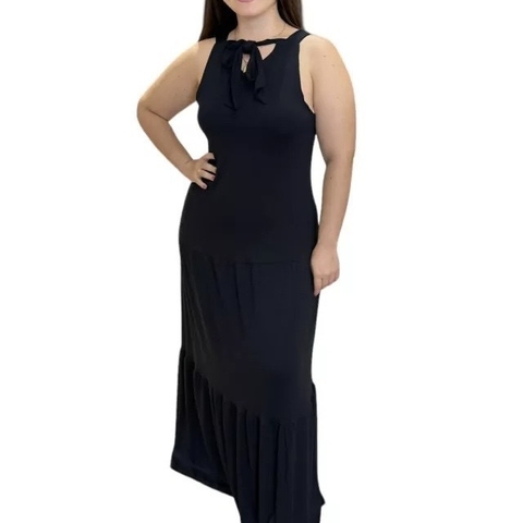 VESTIDO LONGO DECOTE ALTO MARIAS LISO