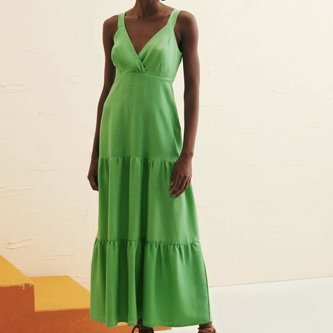 VESTIDO MAXI MIDI ALÇA LARGA DECOTE TRANSPASSADO