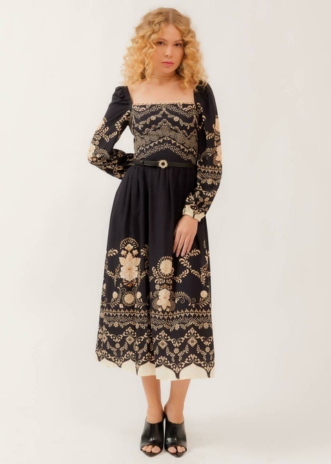 VESTIDO MIDI C CINTO A DANÇA DOS REINOS ANTIX