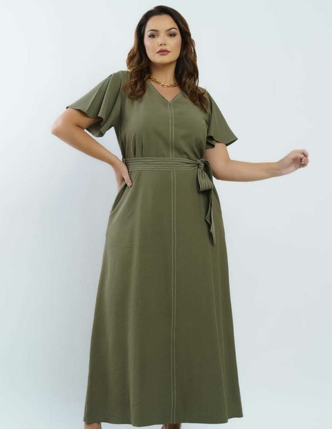 VESTIDO LONGO ALFAIATARIA SARJA C/ PESPONTO