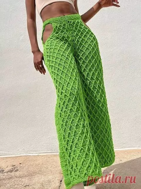 Pantalón Tejido Mujer Diseño Liso con Textura Color Verde Talle M y S
