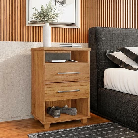 Mesa de Cabeceira para Quarto 2 Gavetas Thor Cedro