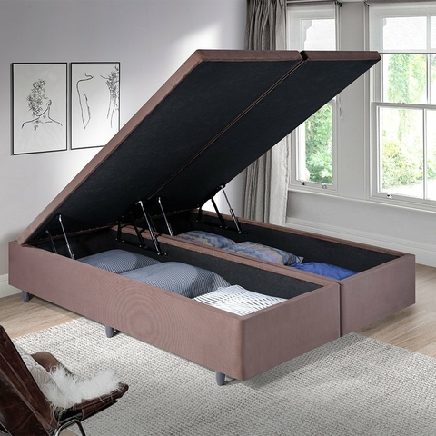Base Box Baú para Cama King 193x203cm Suede Marrom