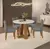 Conjunto Mesa de Jantar Celena Tampo Redondo Vidro com 4 Cadeiras Jully Freijó/Veludo Lunar