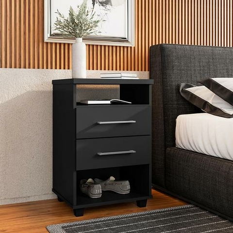 Mesa de Cabeceira para Quarto 2 Gavetas Thor Preto