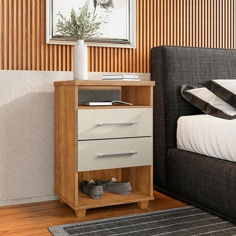 Mesa de Cabeceira para Quarto 2 Gavetas Thor Cedro/Areia