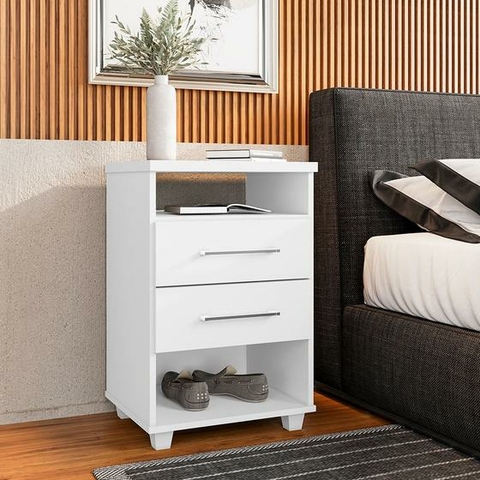 Mesa de Cabeceira para Quarto 2 Gavetas Thor Branco