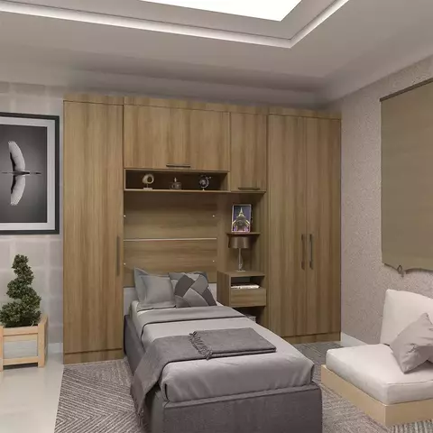 Quarto de Solteiro com Guarda Roupas e Mesa de Cabeceira Oslo - comprar online